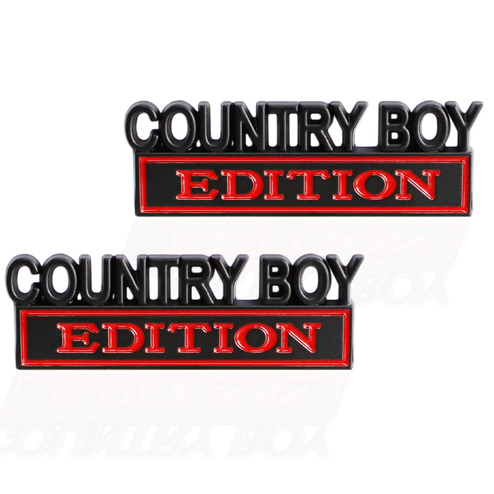 CARRUN2 Pcs Country Boy Edition Emblem 3D Metal Badge Decal Sticker Fit for Universal Car Truck SUV Side Rear Front Hood Trunk Door (Black Red)