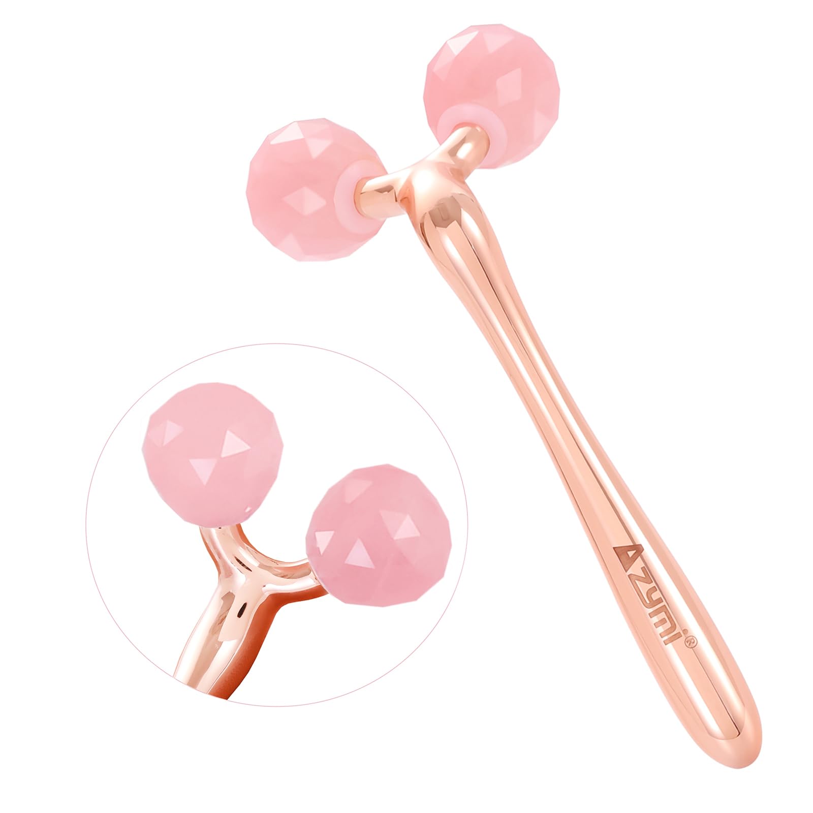 3D Jade Roller for Face Eyes, Natural Rose Quartz Facial Lifting Tool for Jawline Scraping/ Skin Firming, Reduce Wrinkle& Puffy Eyes/ Relieve Body Tension