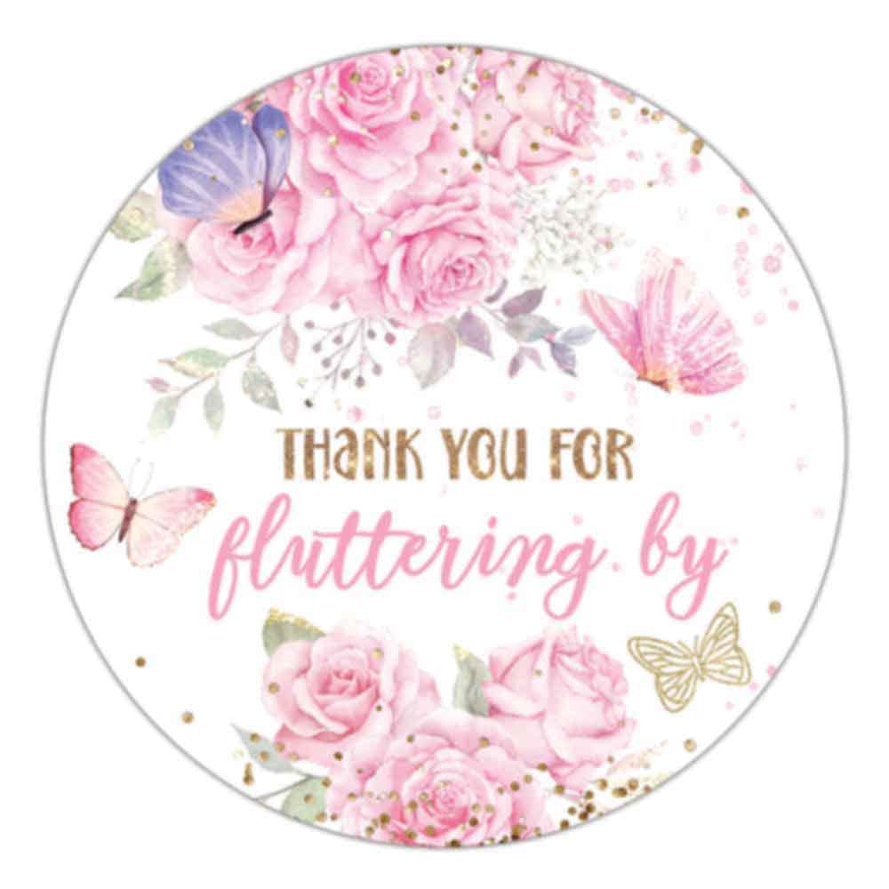 1.9 Inch Stickers Butterfly Baby Shower Favors Girl Pink Butterflies Thank You 60 Labels