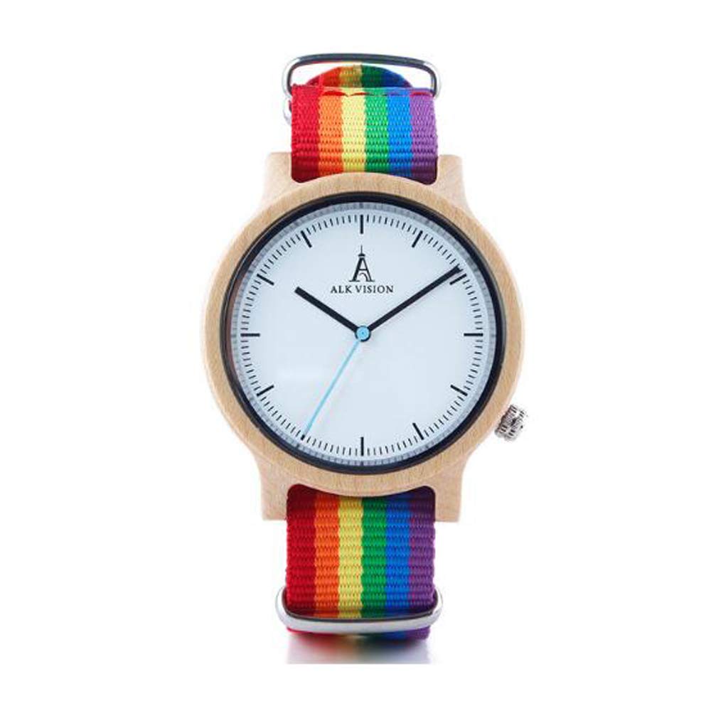 Pride Rainbow Wood Watches Brand Women Mens Wooden Watch with Canvas LGBT Strap Fashion Casual Wristwatch