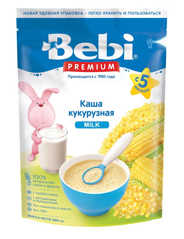 Bebi Premium CORN 200g From 5 Months - Ziplock Packaging NO GMO NO Palm Oil, Baby Kasha Cereal for Babies, Imported From Europe