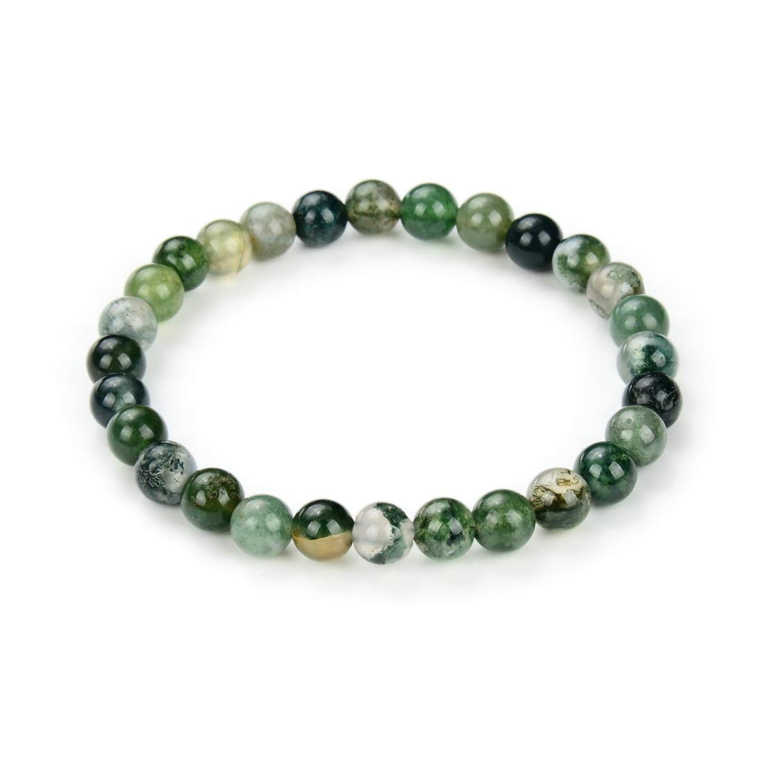 Natural Moss Agate Gemstone Bracelet 7.5 Inch Stretchy Chakra Gems Stones Healing Crystal Birthday Gifts GB6-B25