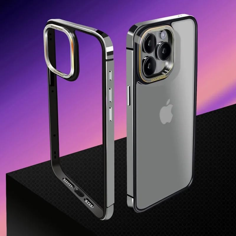 Aluminium Metal Bumper Case, Metal Camera Protection, Ultra-Thin Lightweight, Compatible with Wireless Charging Cover/Case For iPhone 15 Pro & iPhone 15 Pro Max. (Gray, iPhone Pro Max)