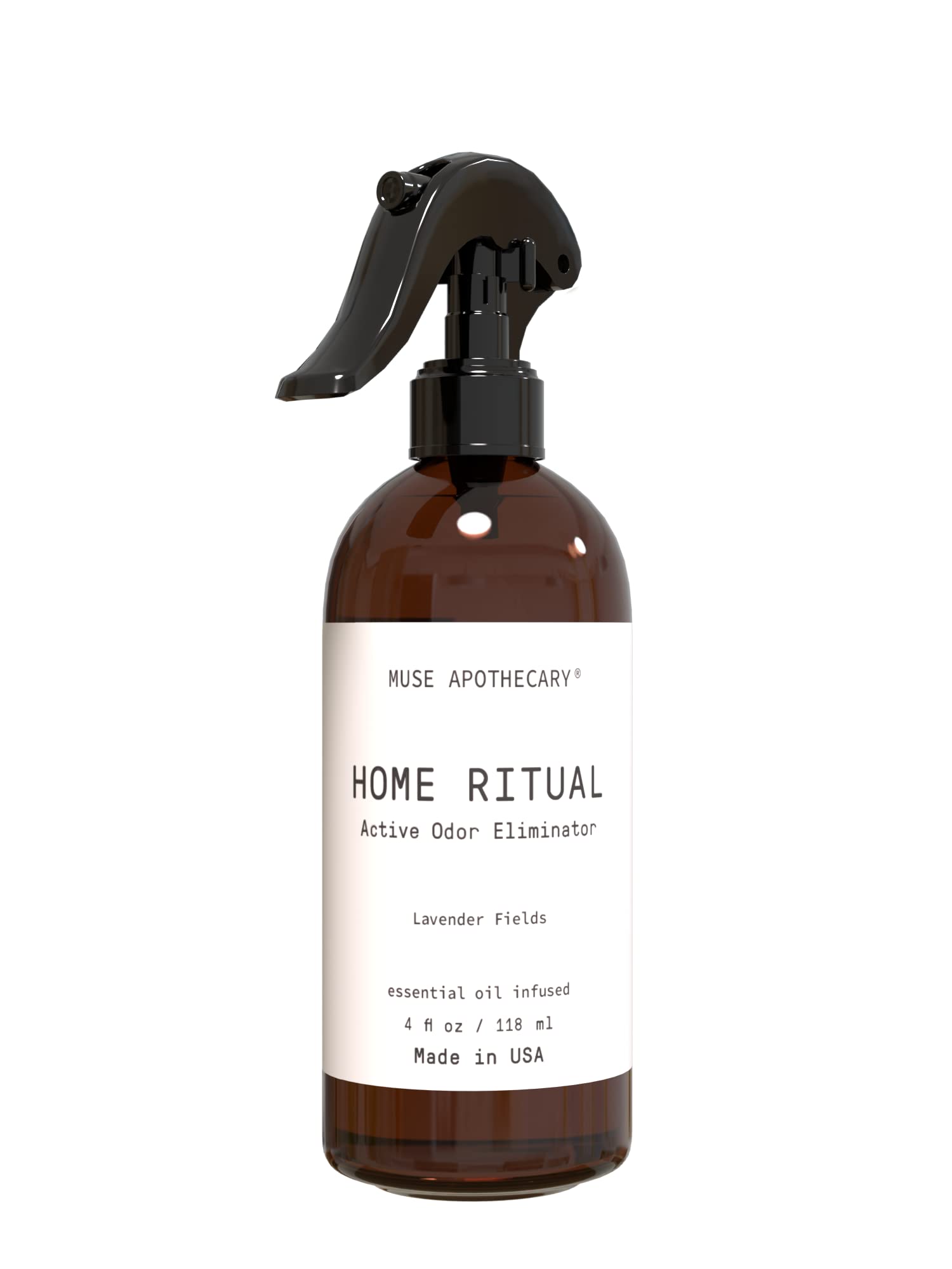 Muse Apothecary Home Ritual Active Odor Eliminator Spray - Odor Eliminator for Home - Furniture Deodorizer Spray & Bathroom Odor Eliminator - Essential Oil Air Freshener - 4oz, Lavender Fields