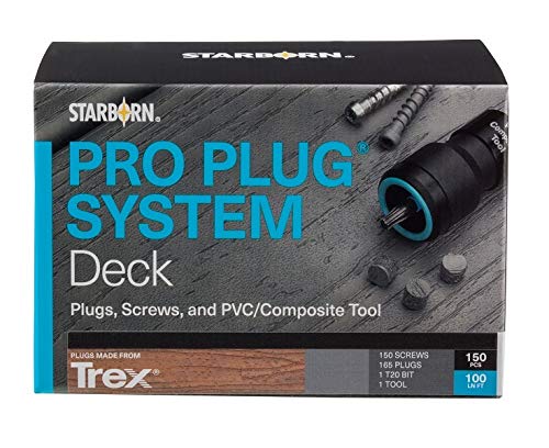 Pro Plug System Plugs and Stainless Steel Screws for Trex Pebble Grey, 165 Plugs for 100 lin ft (Covers 40 sq ft), 150 Stainless Steel Screws and Pro Plug PVC Tool