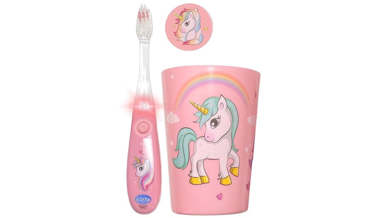 Lily's Home(Unicorn) - Kids Toothbrush with Flashing Timer with a Cup and Toothbrush Cover. Encourage Children to Brush Their Teeth (Unicorn)