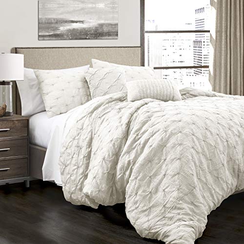 Lush Decor Ravello Pintuck Comforter Set - Luxe 5 Piece Textured Bedding Set - Traditional Glam & Farmhouse Inspired Bedroom Decor - King, White