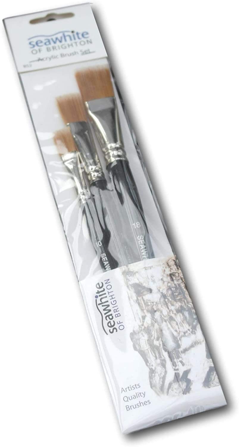 Happy Packers Seawhite Pack of Three Acrylic Quality Artists Brushes Size 10,14 and 18