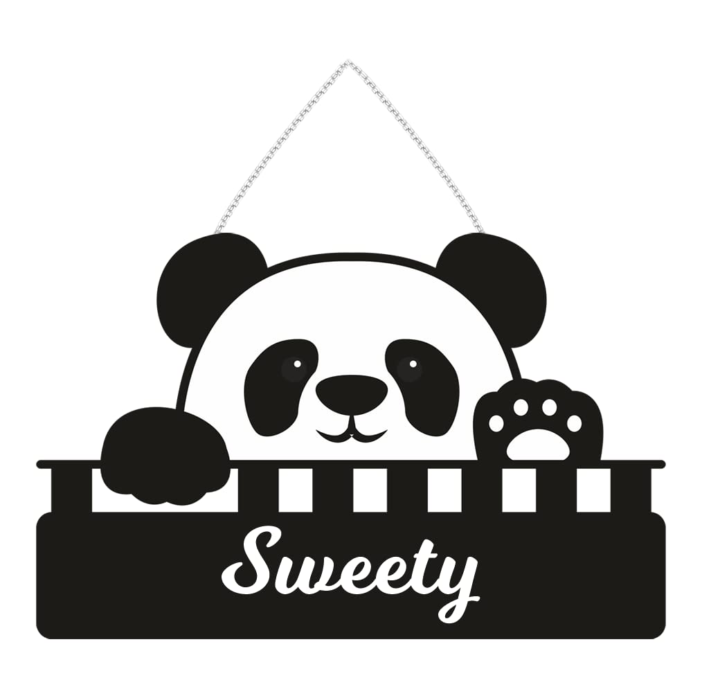 FurnishFantasy Cute Panda Customised Name Plate with Hanging Chain | Gift for Kids on Birthday | Return Gift | Kids Room Decor | Door Sign | Size: 11.5 x 7.5 inch | Name - Sweety