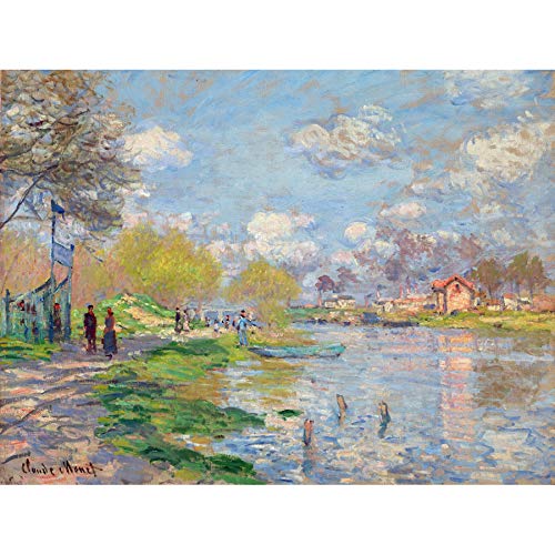 Fine Art Prints Claude Monet Spring By The Seine Art Print Canvas Premium Wall Decor Poster Mural,16 x 12 inches