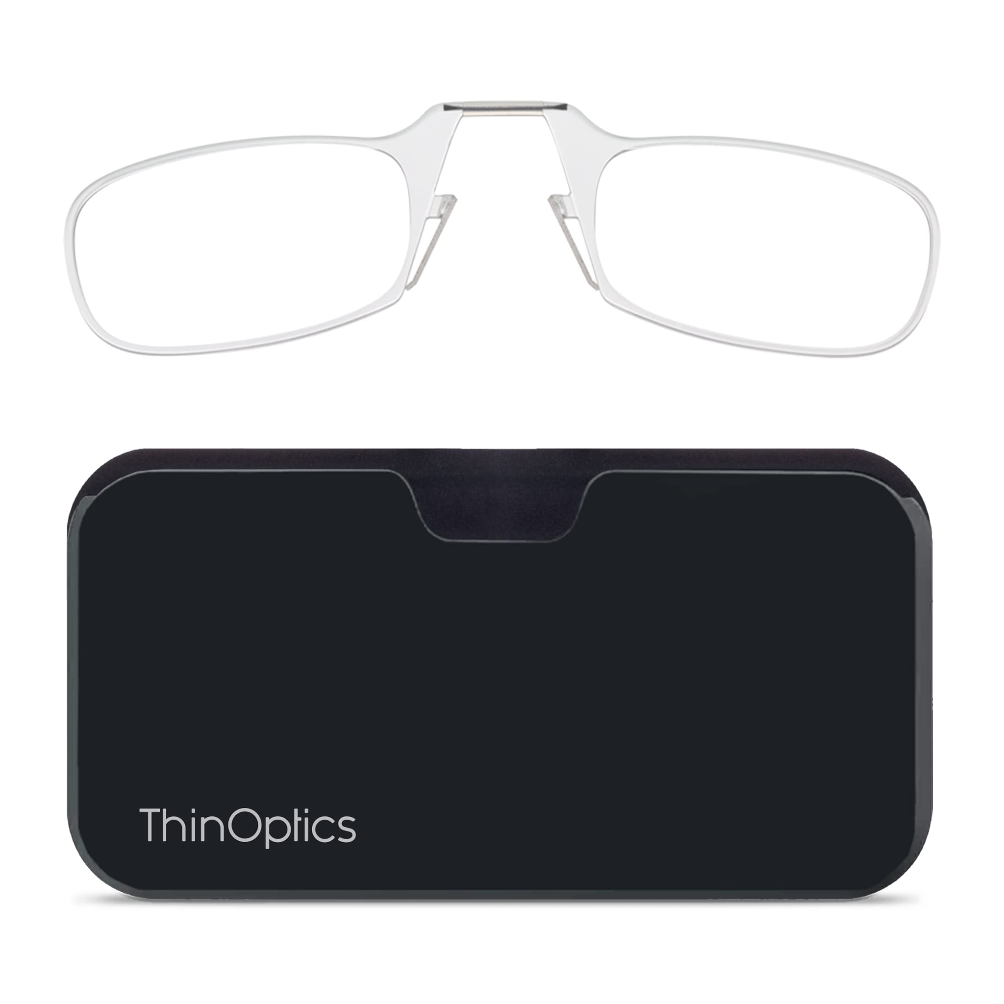 ThinOptics Reading Glasses 2.50 Clear Frames With Universal Pod Compact Case - Ultra-light Foldable Rectangular Glasses - Clip-on Nose - 2.50 Strength With Flex-Fit Technology