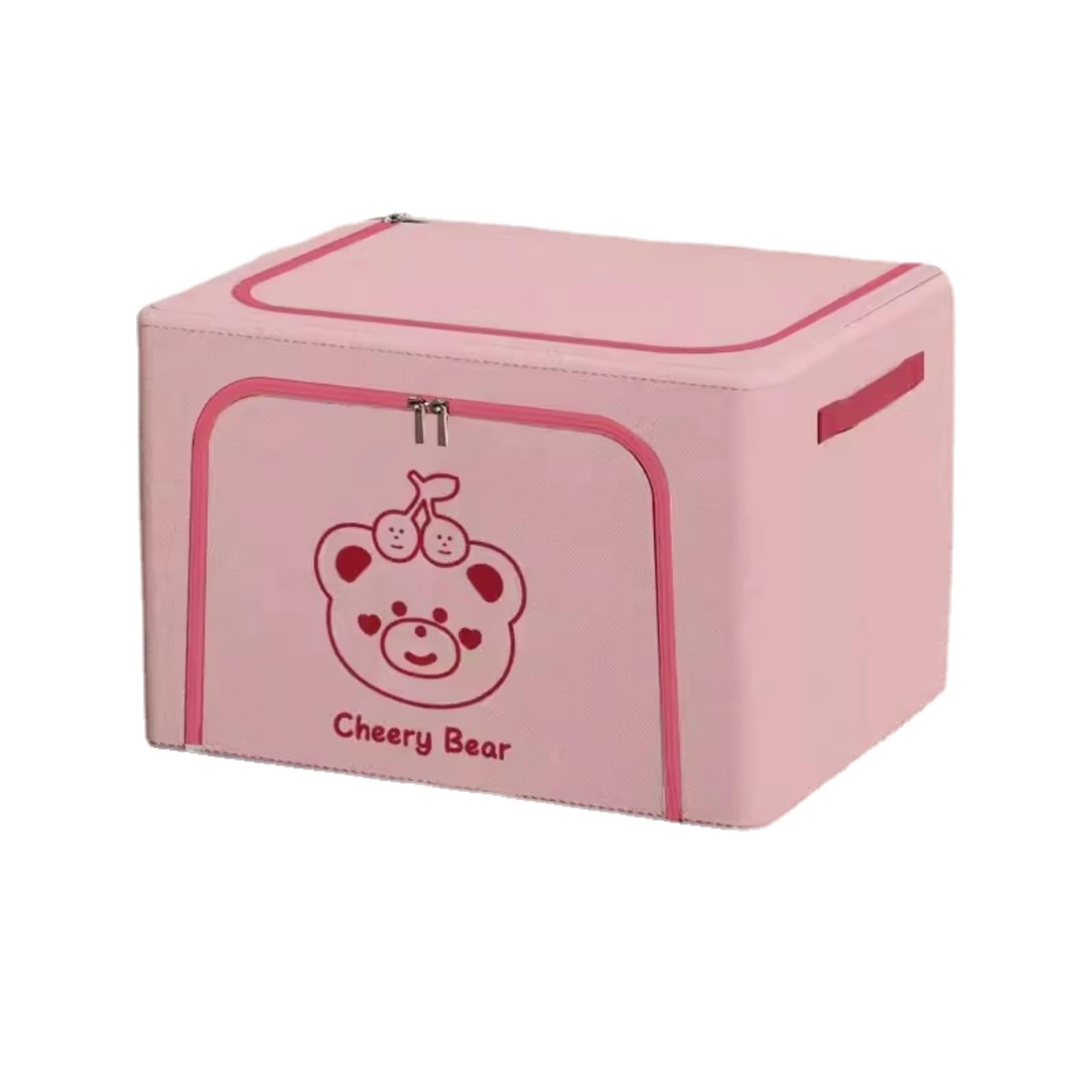 NuyoahStorage Box for Household Snacks, Storage Box with Zipper Cover, Book and Toy Fabric Storage Box, Basket for Clothing and Pants Sorting Box (Pink Smiling Bear)