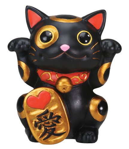 Black Maneki Neko Money Lucky Cat Chinese Japanese Statue