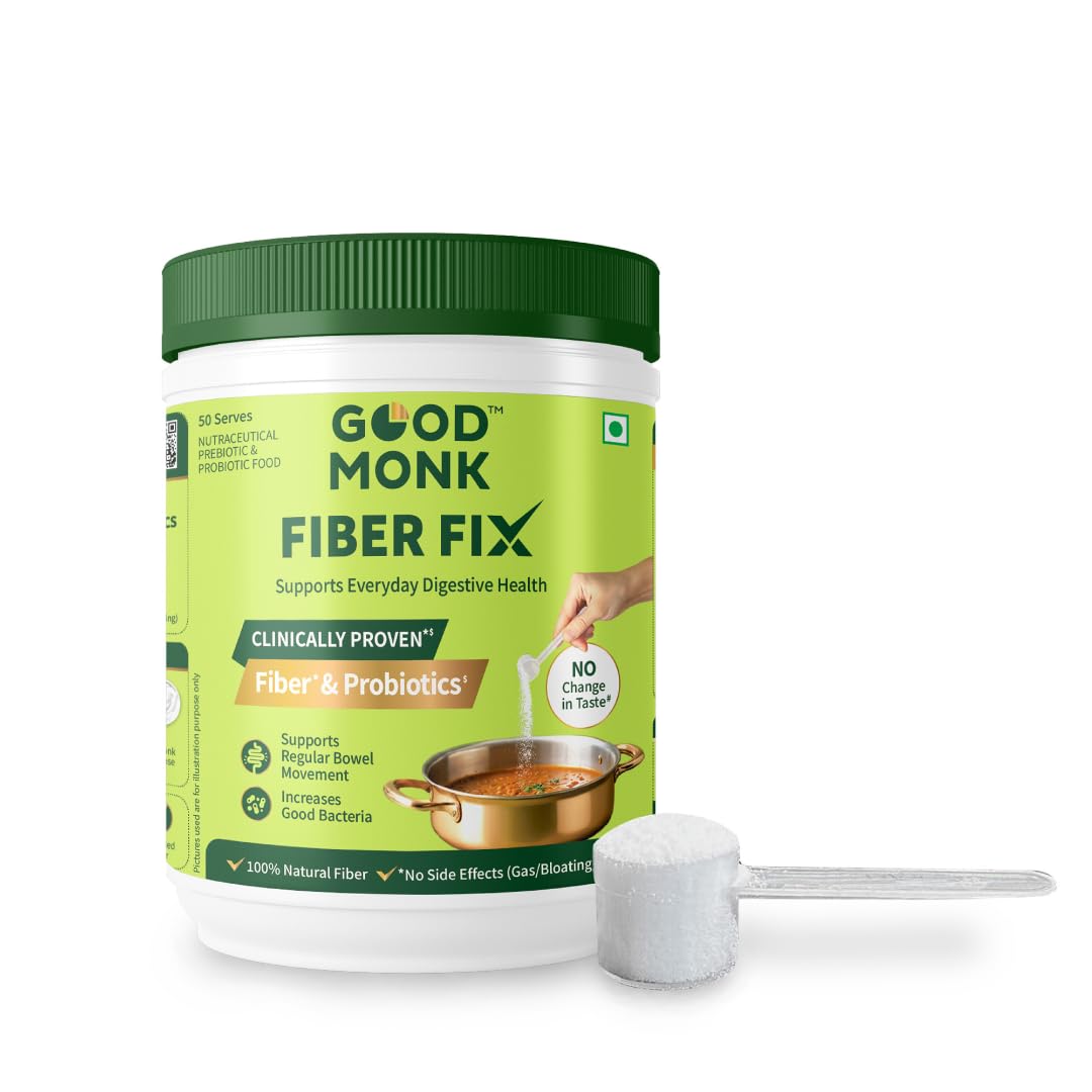 Good Monk Fiber Fix – Everyday Prebiotic Soluble Fiber Supplement Powder for Gut Health | 50 Servings | Clinically Proven | No Side Effects or Taste Change