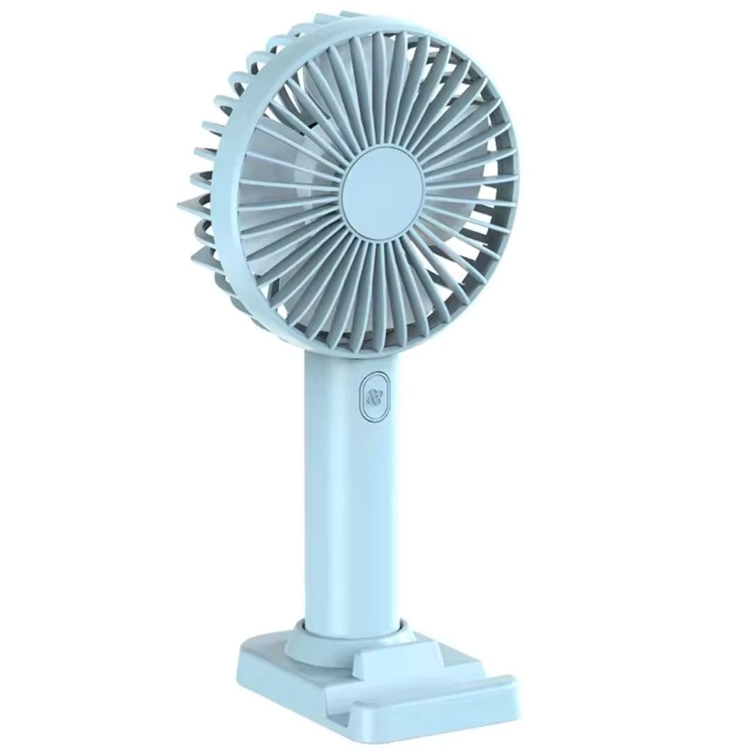 Mini Hand Held Fans, Rechargeable Personal Fan with USB Cable, Adjustable 3 Speeds Cooling Fan, Portable Desk Fan with Cellphone Stand for Travel Commute Outdoor Office (Sky Baby Blue)