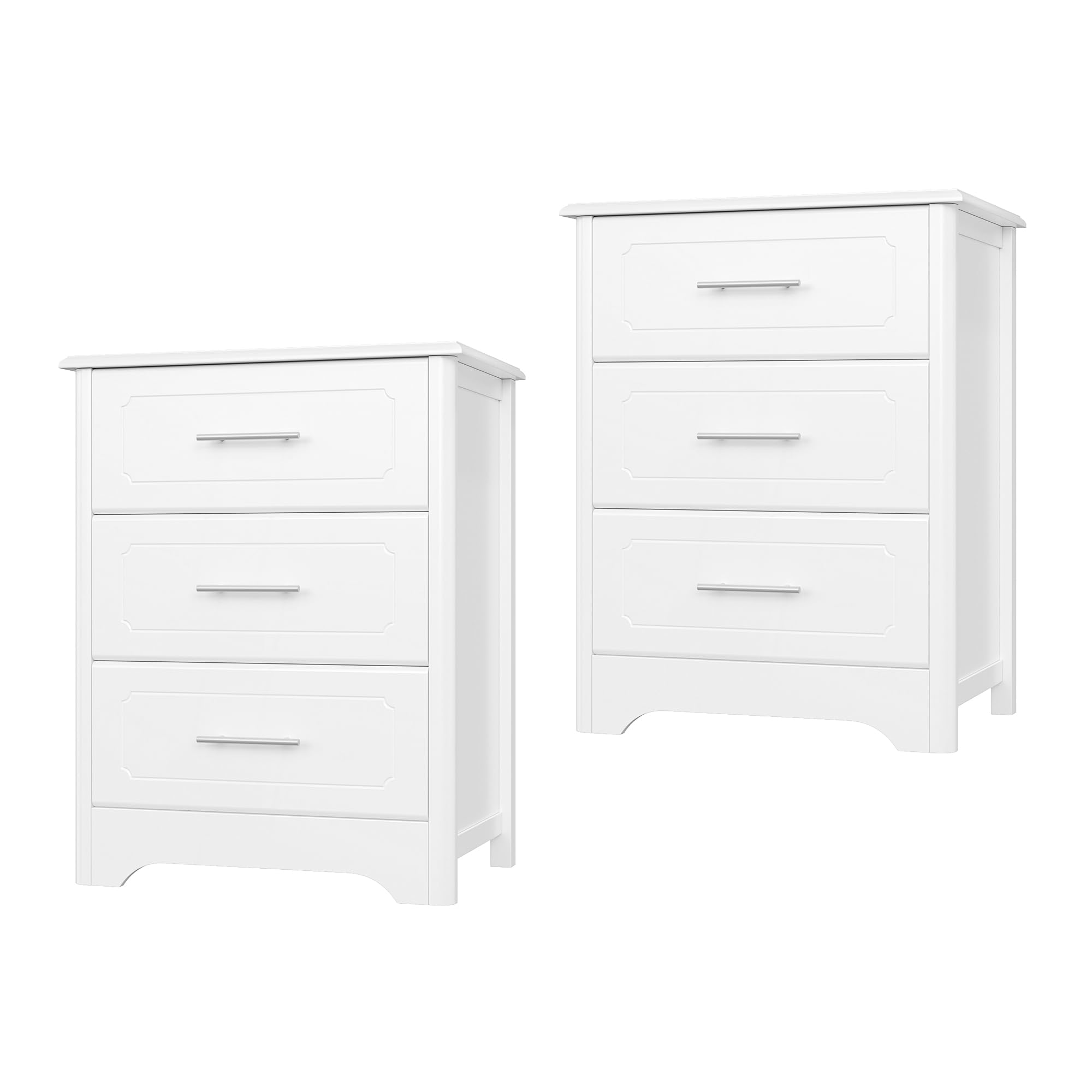 HITHOS 2 PCS 3 Drawer Dresser for Bedroom, 23.62" Wide Modern White Dresser, Tall Nightstand with 3 Deep Drawers, Wood Chest of Drawers, Side End Table for Living Room, Hallway