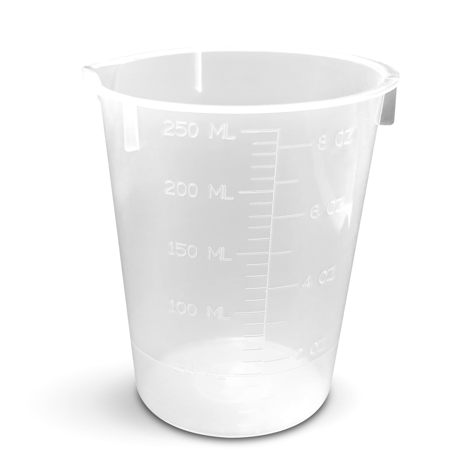 Plastic Beaker 250ml / 8.45 oz Set of 50 by Maryland Plastics – Clear Graduated Disposable Beakers with Pour Spout – Perfect for Resin Mixing, Science Labs, and Home Use