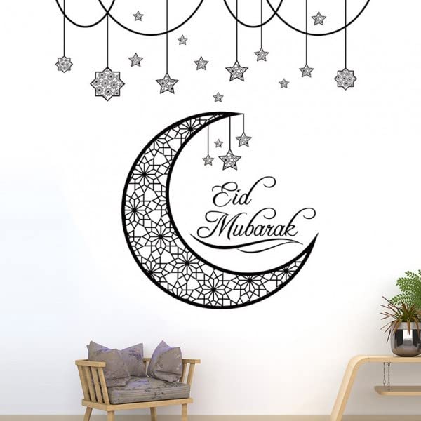 SOLDOUT Eid Mubarak Decor Star Moon Wall Stickers Ramadan Decorations for Home Islamic Muslim Festival Party Decor (30x90cm, Black)