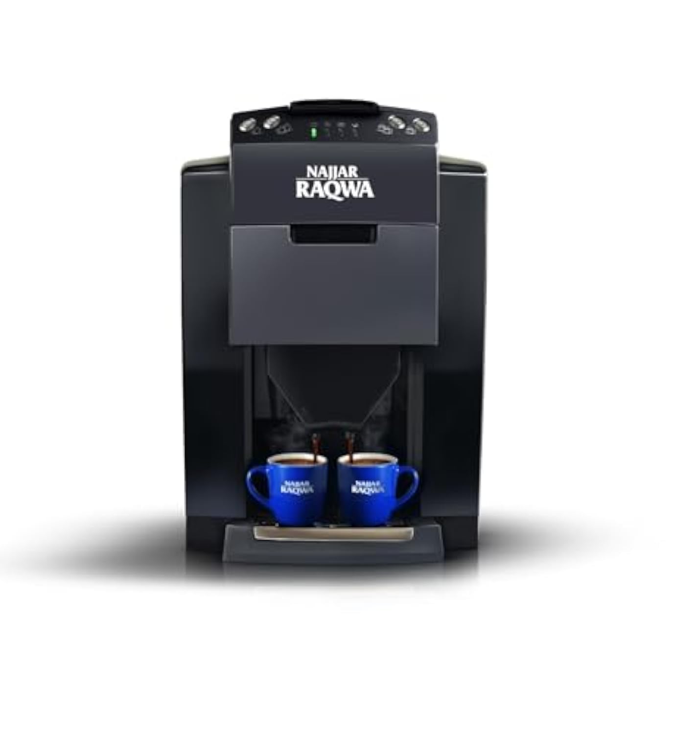 NAJJAR RAQWA COFFEE MACHINE TURKISH 4 BUTTON 220V & DOUBLE CUP, Black