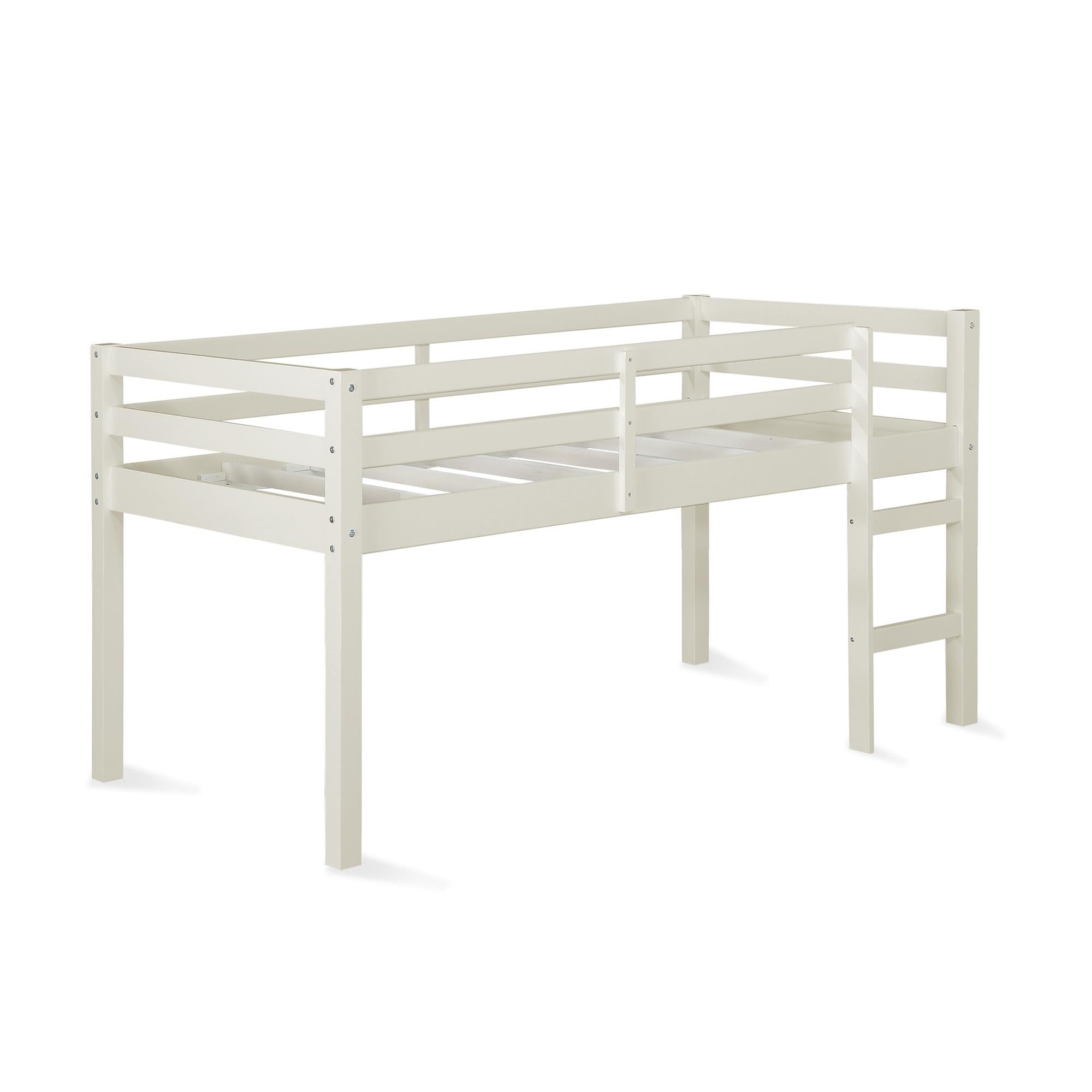 DHP Milton Twin Loft Bed, White, Traditional Small Space Junior Size, Horizontal Paneling, Sturdy Wood Construction