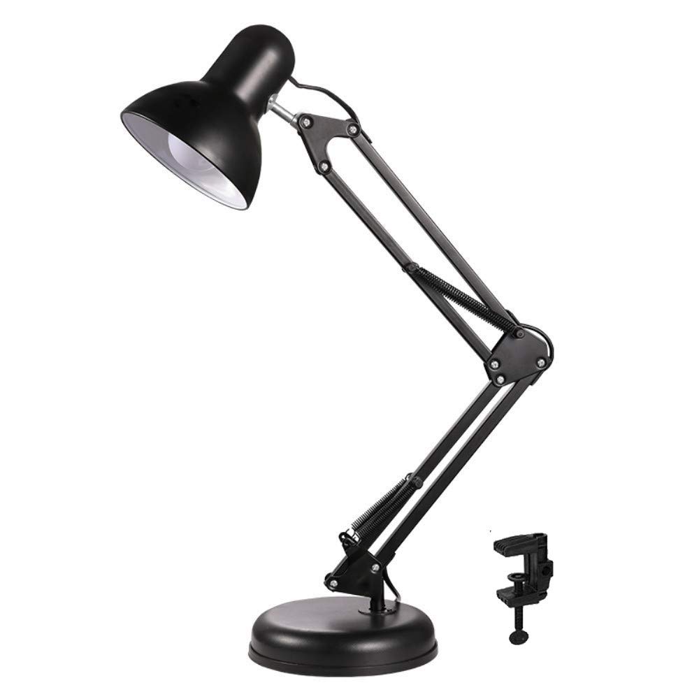 Metal Swing Arm Desk Lamp Interchangeable Base Or Clamp Classic Architect Clip On Study Table Lamp Multi Joint Adjustable Arm Black Finish including Energy Saving LED Bulb (Desk Lamp)