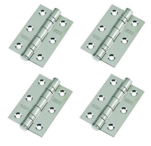 2 Pairs of Door Hinge 3" 75mm Ball Bearing Hinges Polished Chrome Suit Internal Doors Pair (2)