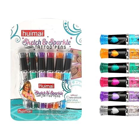 Sparkle Tattoo Fashion Angels Sparkle Tats Body Art Set, Temporary Gel Pens Kit with Stencil, Tattoo Gel Ink Pens, Colorful Glitter