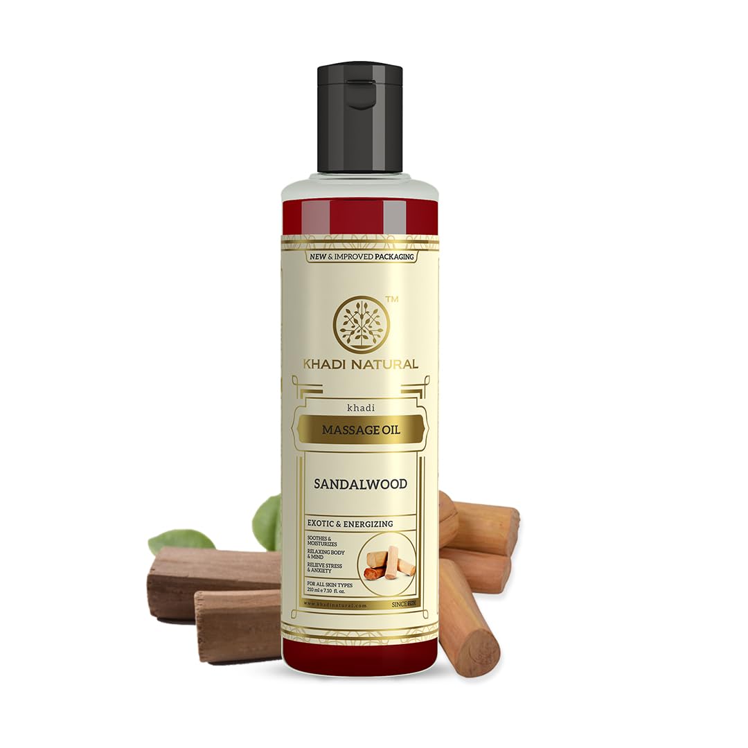 Khadi Natural Sandalwood Massage Oil |Stress relieving properties| Relaxes aches and pains|Aromatherapy| Suitable for All Skin Types| 210ml