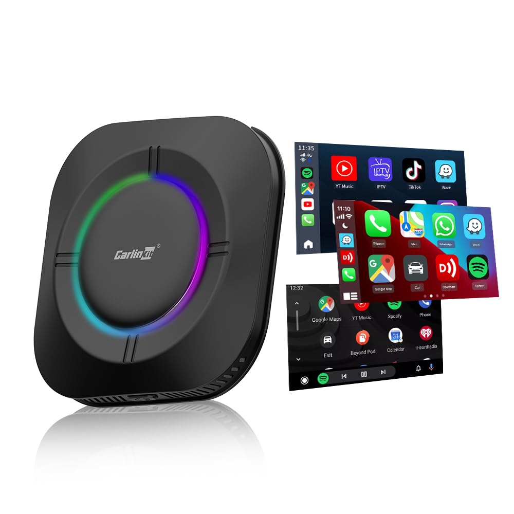 Carlinkit Android 13 Tbox S2, LED Version, 4+64GB with Qualcomm 8-core, 3-in-1 Wireless Adapter with CarPlay/Android Auto/Play Store/Streaming Video/Built-in GPS