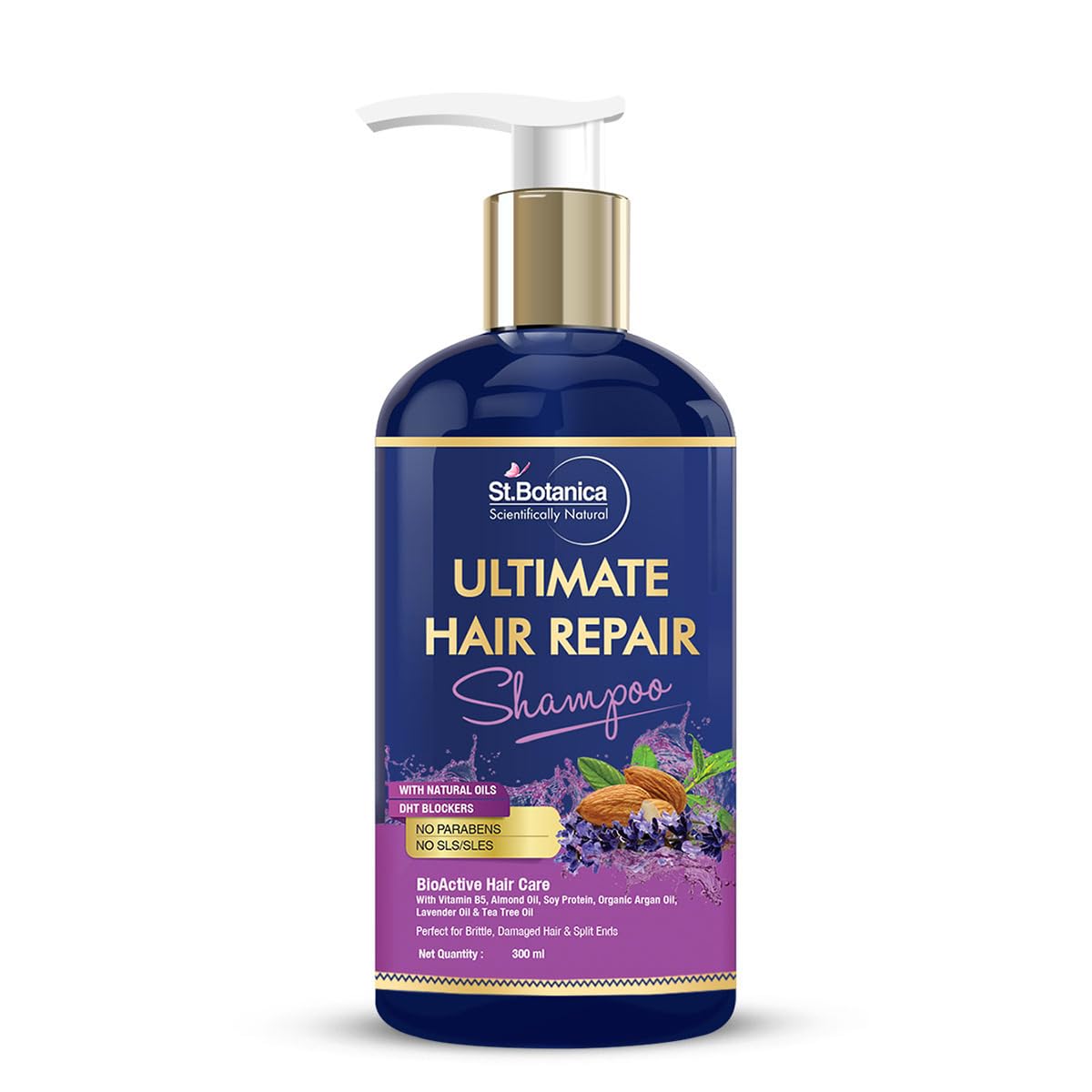 St.Botanica Ultimate Hair Repair Shampoo, No Sls/Sulphate, Paraben or Silicon - With Vitamin B3, B5, Organic Argan Oil, Almond Oil, Saw Palmetto, Coconut Oil, 300 ml