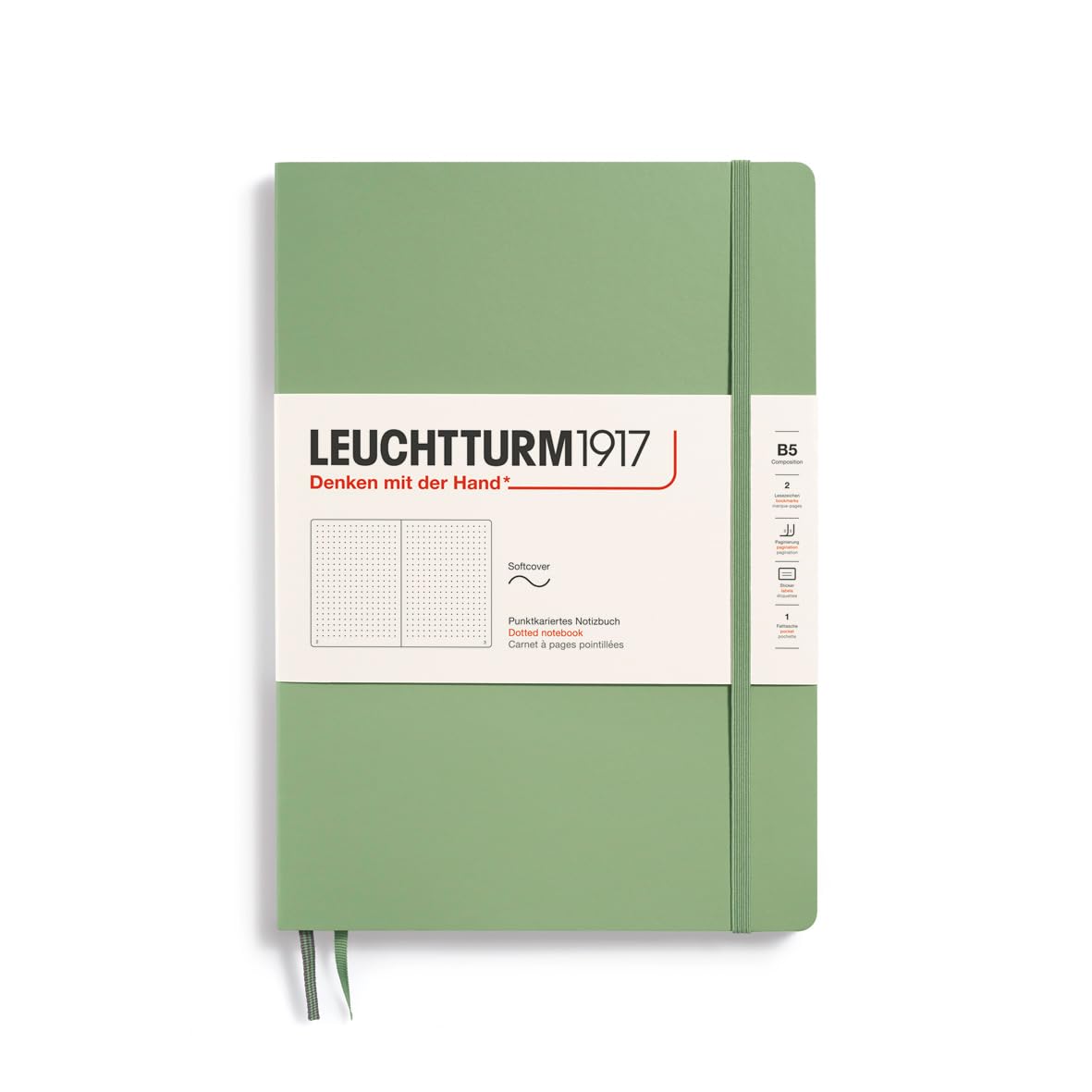 LEUCHTTURM1917 - Notebook Softcover Composition B5-123 Numbered Pages for Writing and Journaling (Dotted, Sage)