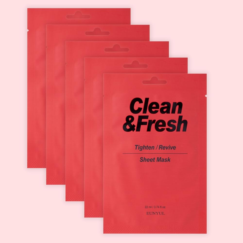 EUNYULClean & Fresh Tighten/Revive Sheet Mask - 5pcs | Firming & Revitalizing | Made in Korea, Korean Sheet Mask Bundle Pack For All Skin Type K Beauty