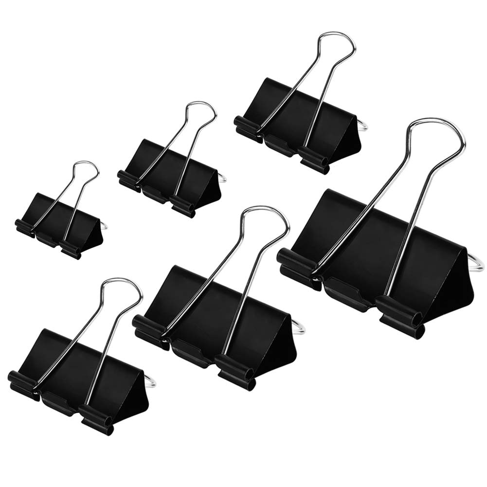 DSTELIN Binder Clips Paper Clamps Assorted Sizes 100 Count (Black), X Large, Large, Medium, Small, X Small and Micro, 6 Sizes in One Pack, Meet Your Different Using Needs.