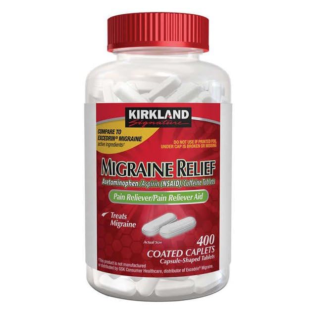 Kirkland Migraine Relief, 400 Coated Caplets Compare to The Active Ingredients in Excedrin Migraine Caplets