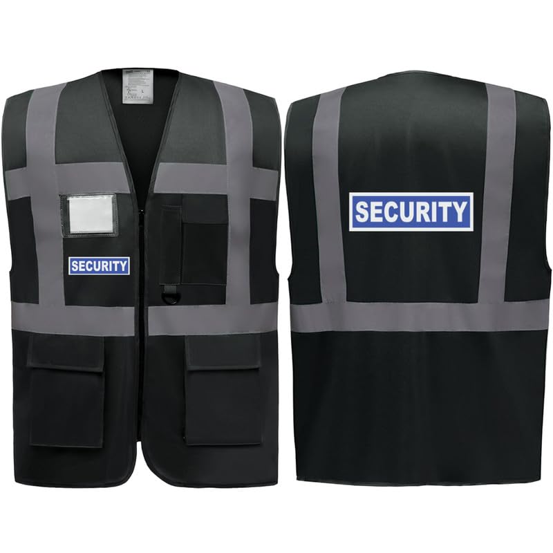 Security Badge Black Zipped Hi Vis Vest Reflective, Work Wear Coat Security Officer, High Visibility, By Brook Hi Vi