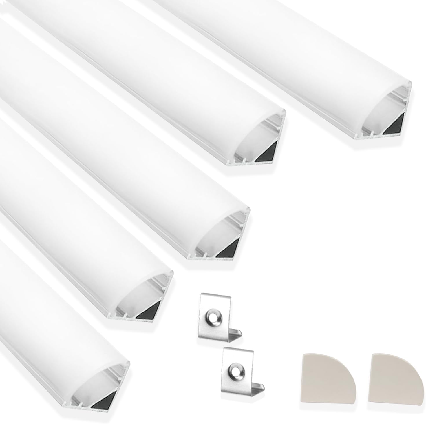 Abaj Lighting Aluminium Round Led 1Meter Profile Corner with Diffused Cover, End Caps & Mounting Clips Without Led Straight Linear (16X16MM), Pack of 5 (Silver)