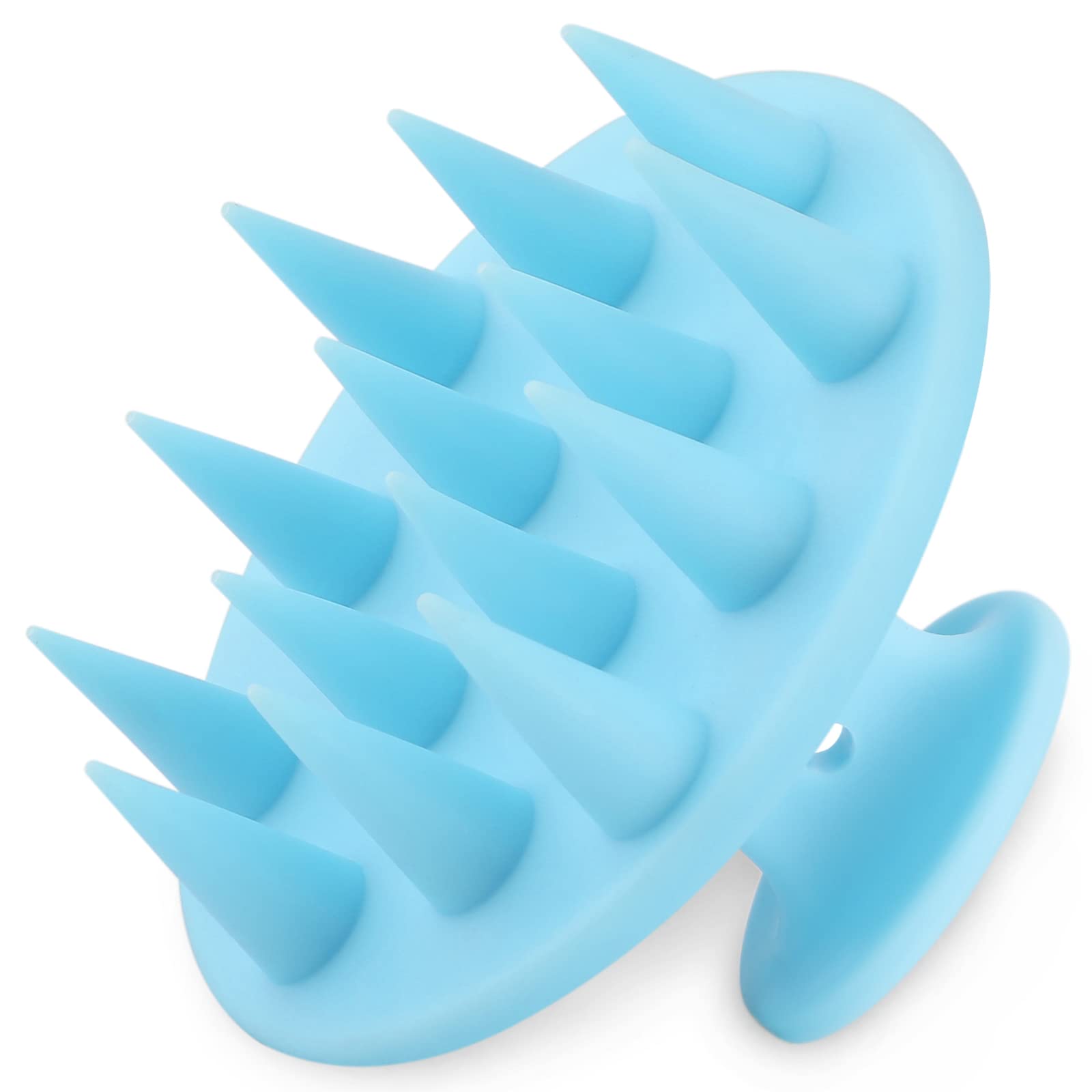 FREATECH One-piece Silicone Scalp Massager Shampoo Brush with Long & Stiff Teeth, Shower Hair Scrubber Scalp Exfoliator for Dandruff Removal and Hair Growth, for Long Thick Curly Hair, Light Blue