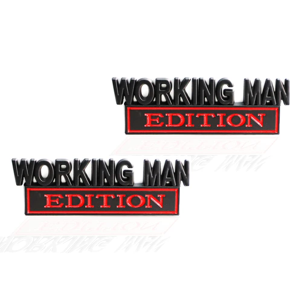 2 Pcs Working Man Edition Emblem 3D Metal Badge Decal Sticker Fit for Universal Car Truck SUV Side Rear Front Hood Trunk Door (Black Red)