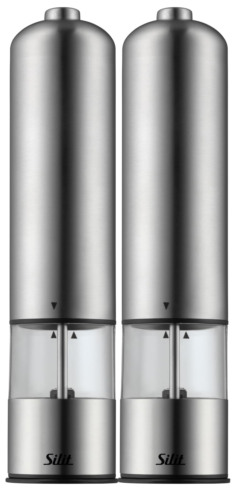 SilitSalt and Pepper Mill Electric Set of 2 Stainless Steel Ceramic Grinder Grinding Thickness Infinitely Adjustable LED Lighting Including Batteries