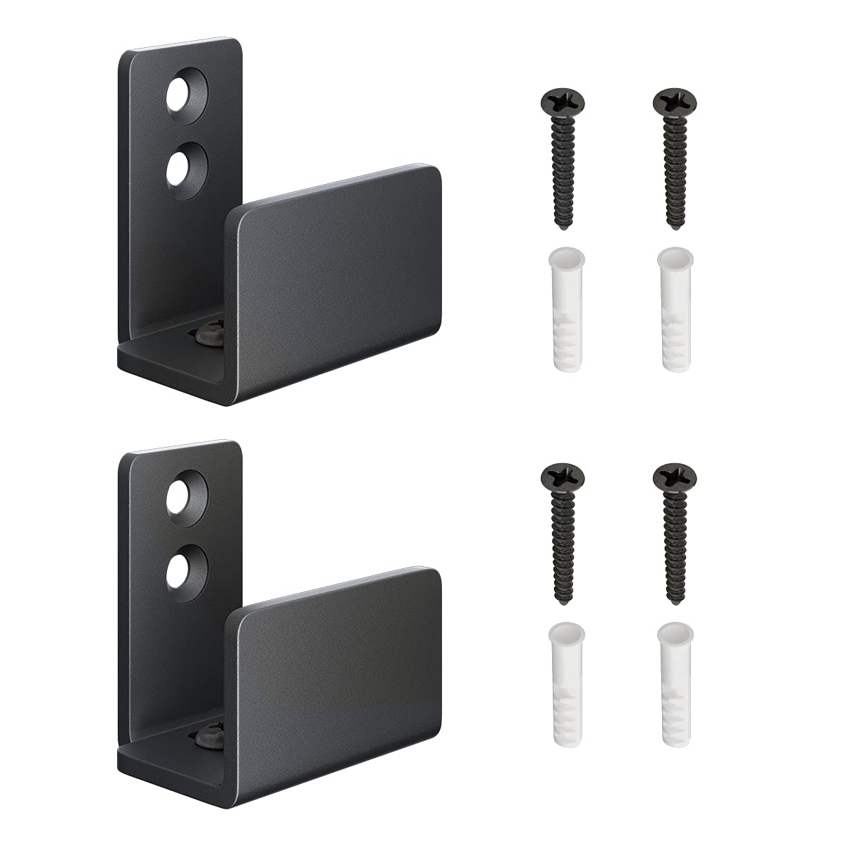 SMARTSTANDARD Adjustable U Shape Floor Guide, Wall Mounted Flexible Sliding Barn Door Hardware, Sturdy Black Coated Steel Bottom Roller(Set of 2)