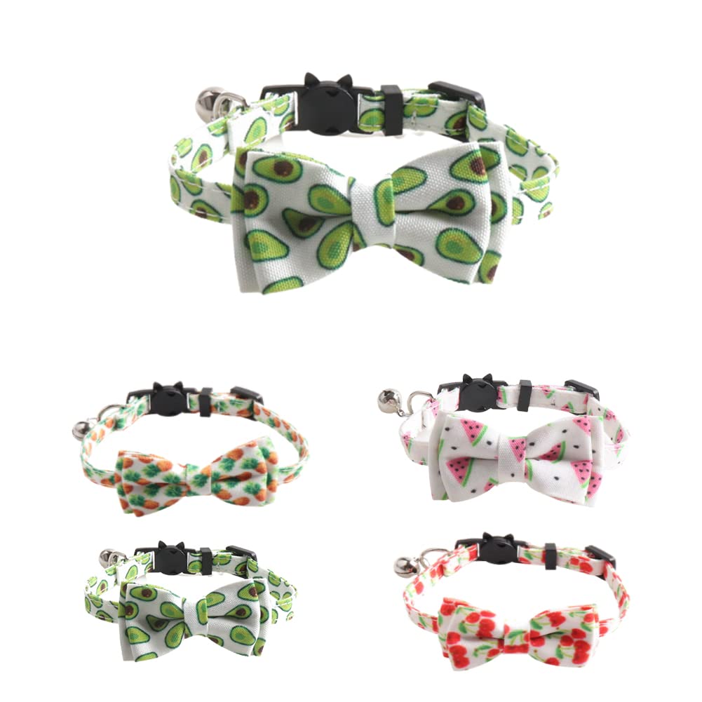 FEimaX Cat Collar , Summer Fruit Series Adjustable Cat Collars with Bow Tie , Removable Festival Gift Cat Collars - Soft &Comfy , for Small Medium Pets (Avocado)