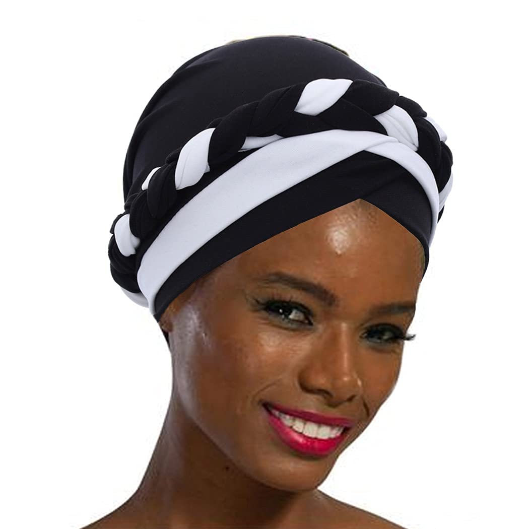 WoeoeWoeoe Women African Turban India's Hat Black Stretch Braid Head Wrap