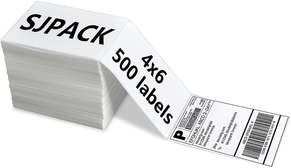 SJPACKSJPACK Fanfold 4" x 6" Direct Thermal Labels, Shipping Labels with Perforated Line, Pack of 500