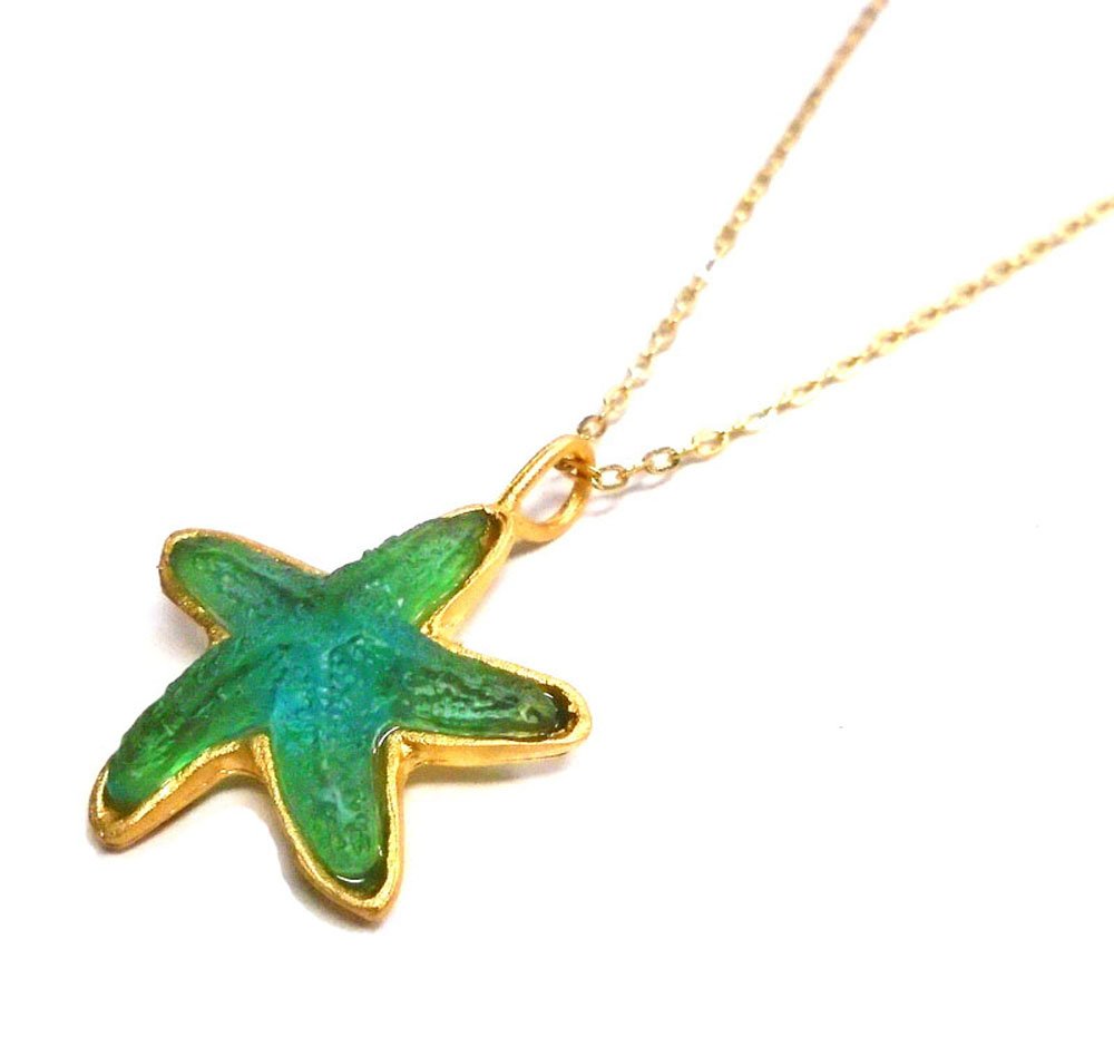 Michael Vincent Michaud- Glass "Starfish Pendant Necklace" in Teal