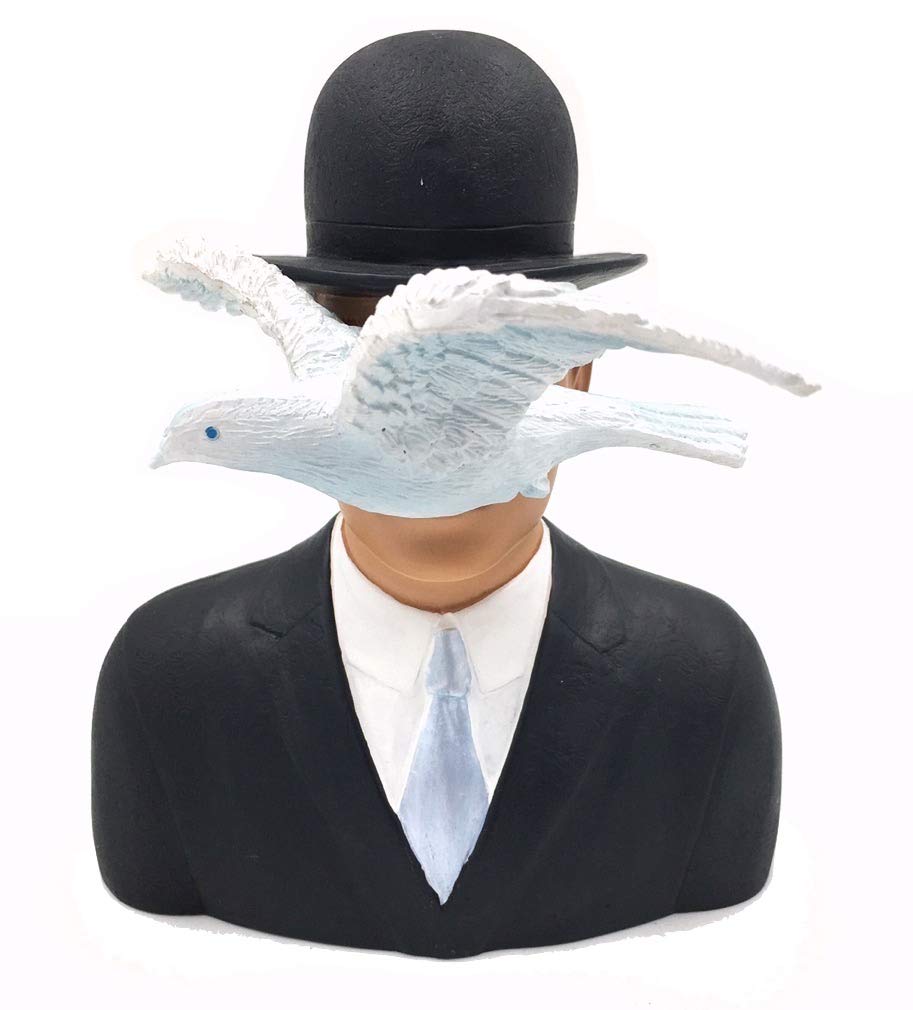 Magritte - Parastone Sculpture - Man with Hat and Dove (1964) - Resin with Hand Painted Details - 6" x 5.25" x 5"