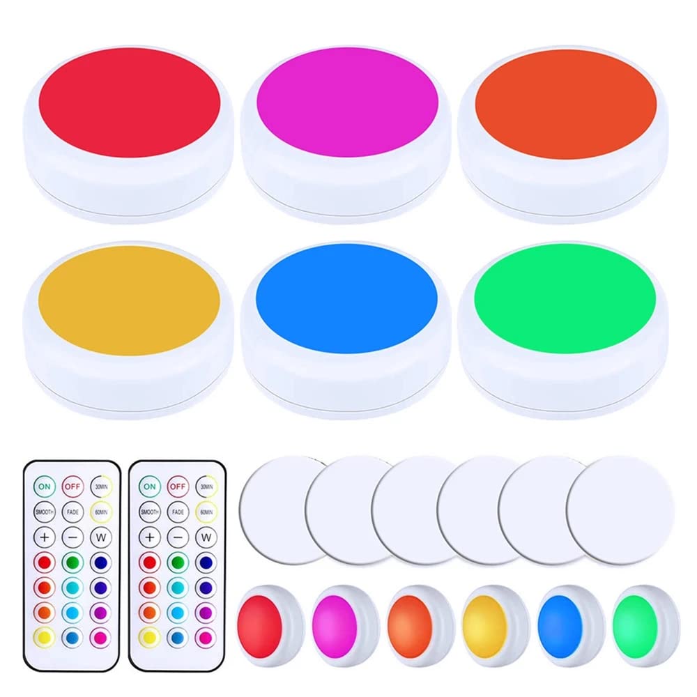 Beauenty Large Size LED Puck Lights with Remote Control, Stick on Lights 13 Colors Tap Lights, Wireless Under Cabinet Lights, Color Changing Lights with Dimmer and Timer (6 Pack)