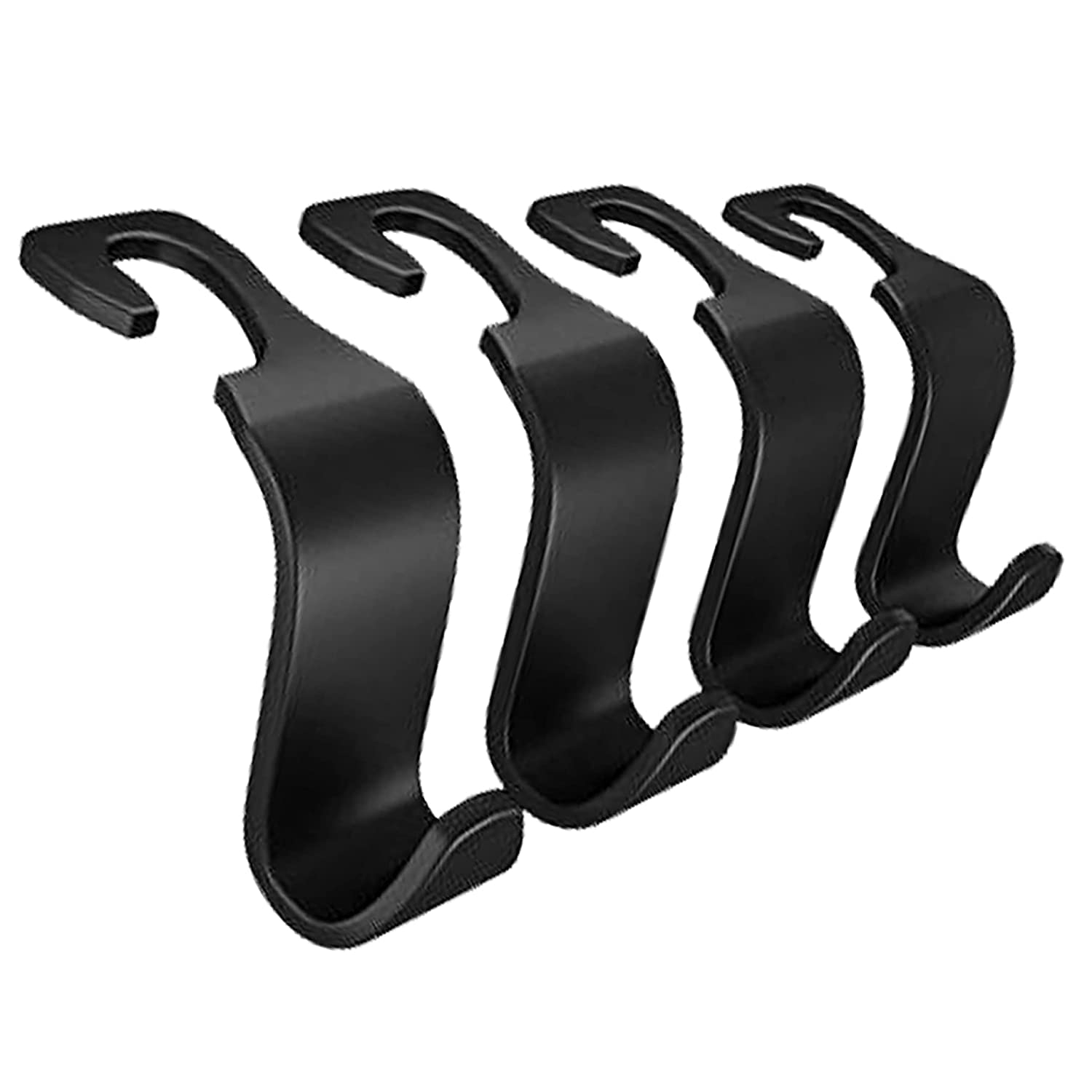 KBSCar Backseat Headrest Hook | Hanger Universal Durable Organiser Space Saver for Handbag, Wallets, Grocery Bags (Black, Pack of 4)