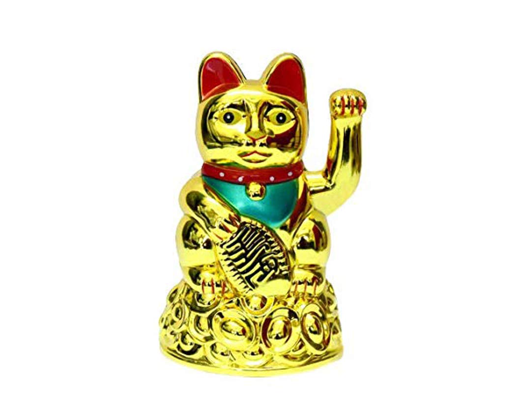 Kriti Creations Feng Shui Wealth Cat | Chinese Feng Shui Lucky Cat | Money and Good Luck | Fengshui Lucky Cat Swinging Arm, Height: 16 cm (Battery Operated- Battery Not Included)