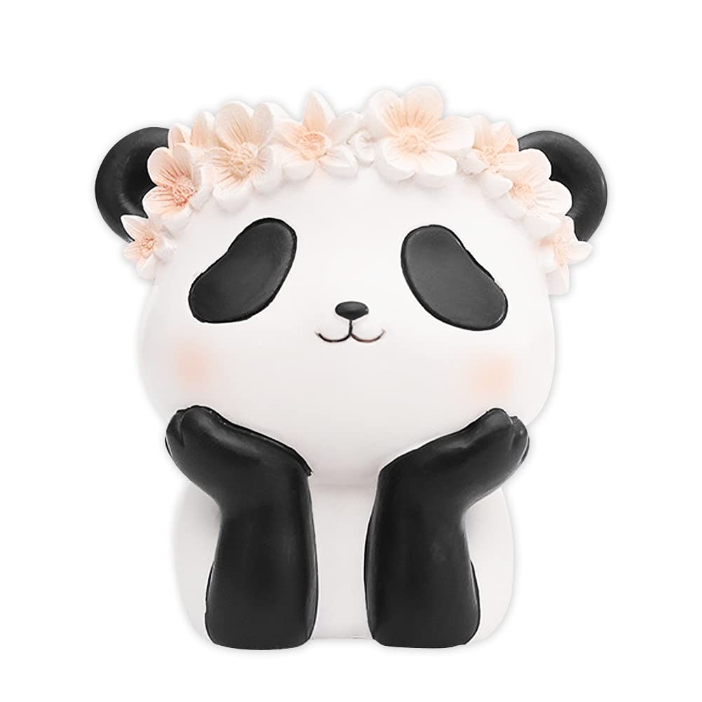 Boerni Cute Resin Panda Pen Holder,Animal Flower Pencil Cup Pencil Pot Organizer Cartoon Flower Succulent Plant Pot for Kid Office Desktop Stationery Gift