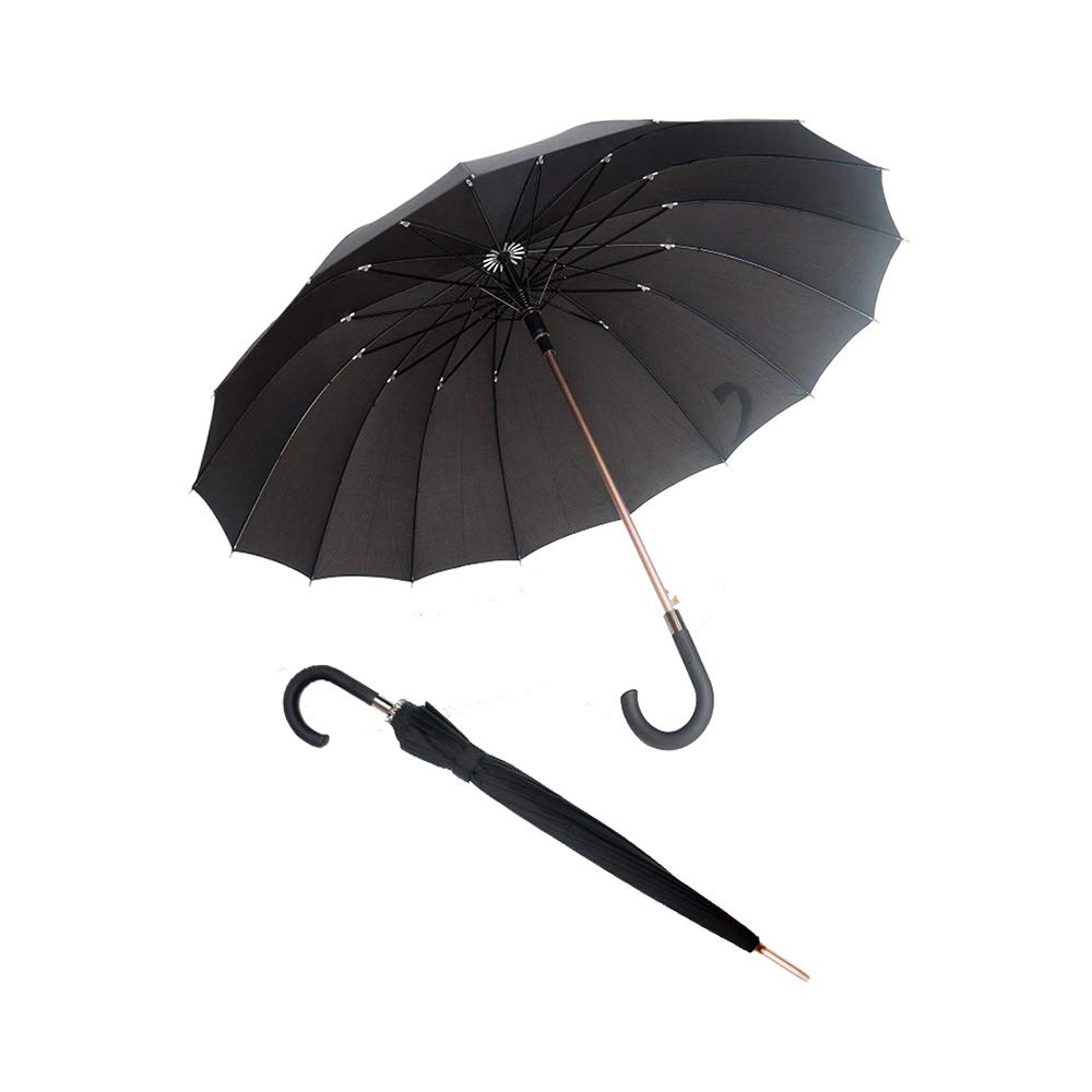 Smati Parapluie long noir automatique - Gentleman 16 baleines fibre de verre Susino Stick umbrella, 92 cm, 114 liters, Black (Noir)